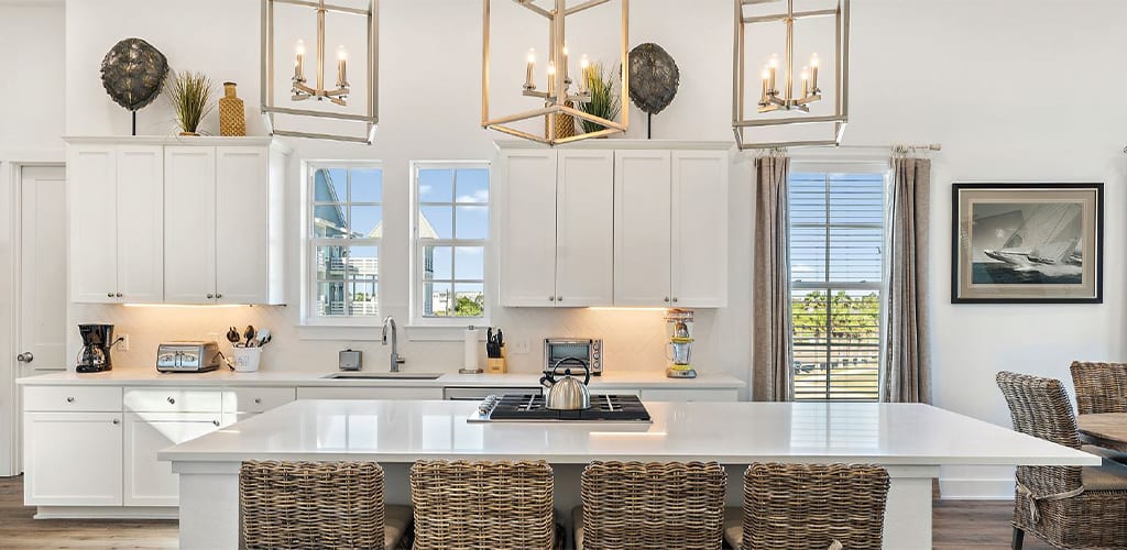 Queen of Beach Chic article featured image proudly displaying a beautiful beach inspired kitchen at Palmilla Beach Resort in Port Aransas Texas