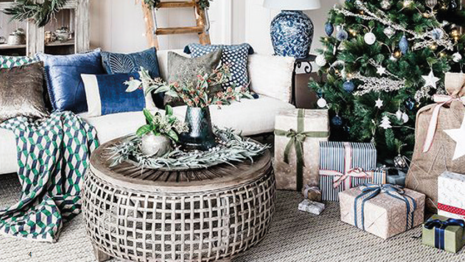 Going Coastal for the Holidays featured image showing a beautiful beach themed living room dressed for Christmas time