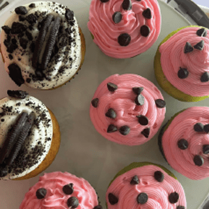 The Port Aransas Creamery also serves cupcakes with pink frosting and oreos on top